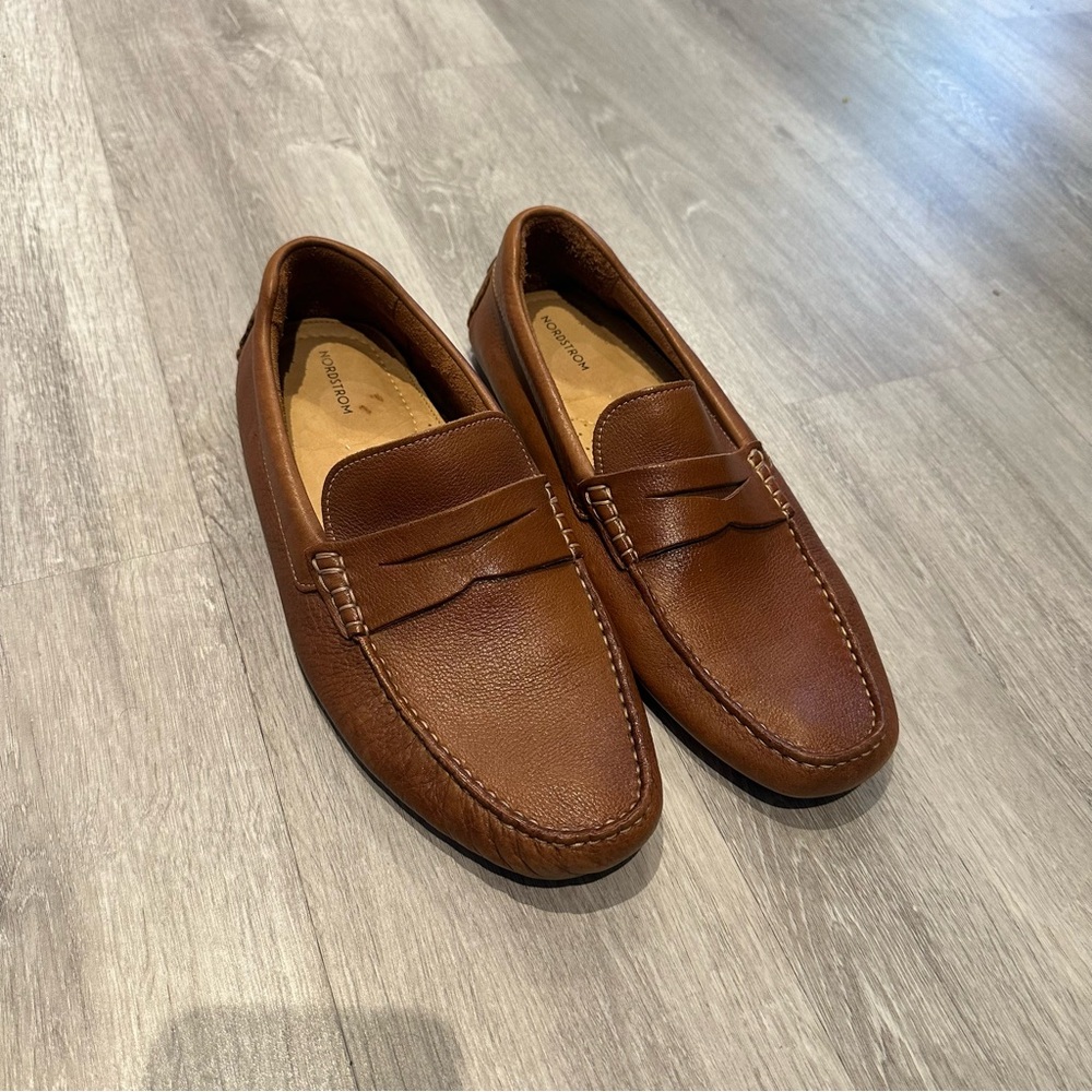 Nordstrom Brown Leather Slip-On Loafers - Picture 2 of 6